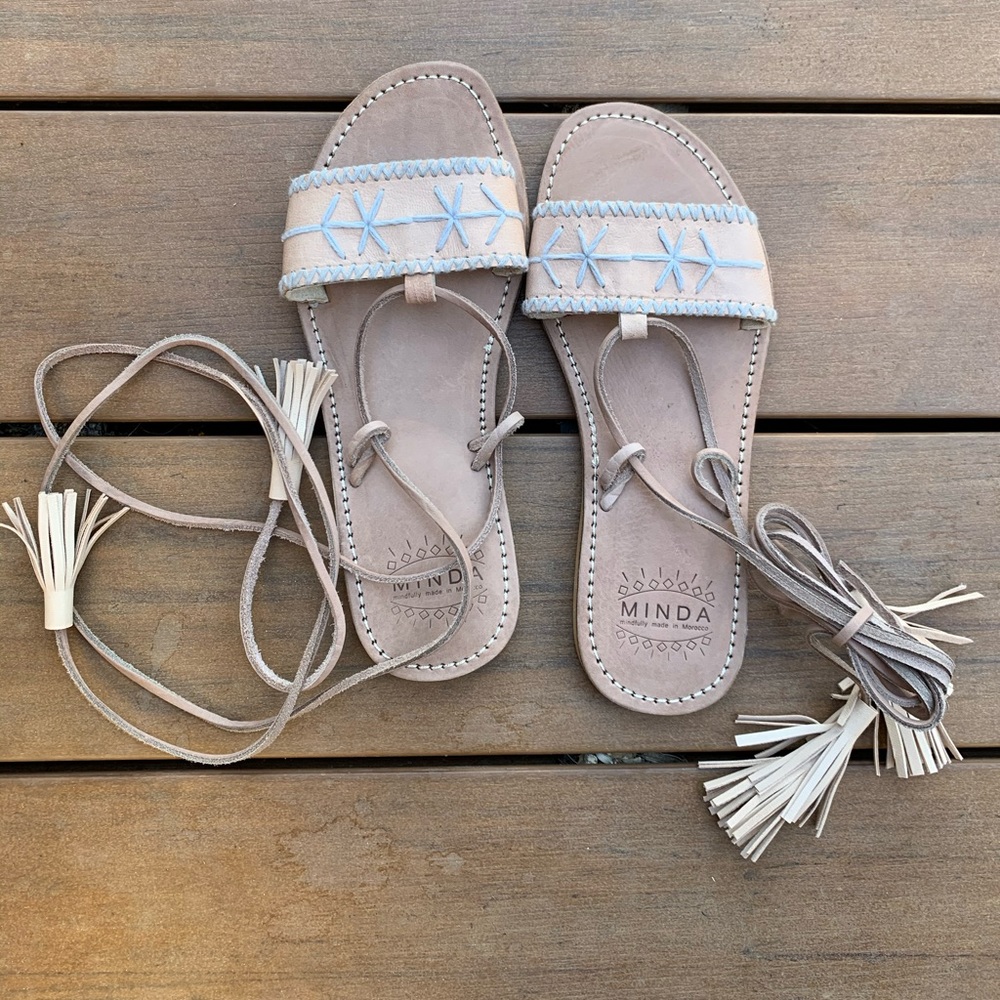 Minda Embroidered Ankle-Tie Sandals